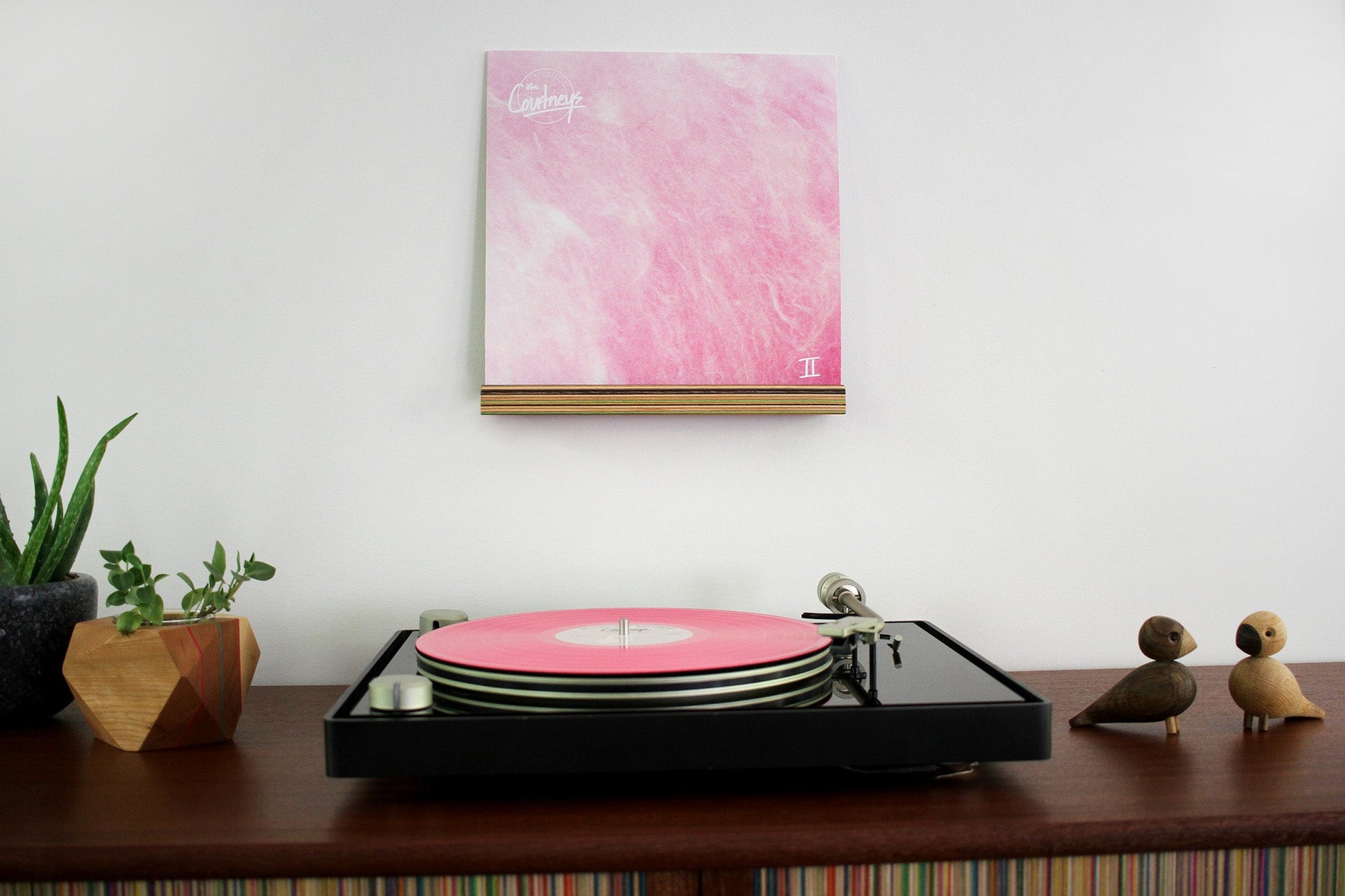 Record Exhibition Display / Wall Mounted Vinyl Holder / Minimal Record Shelf  Pink / Wall Record Unit 